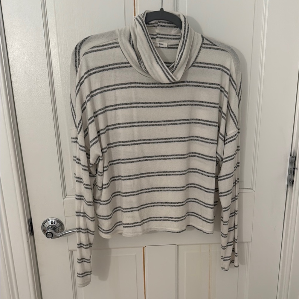 Caution To The Wind Cream and Black Striped Cowl Neck Sweater